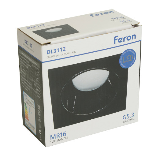 Светильник встраиваемый Feron DL3112 потолочный MR16 G5.3 черный + черный хром Светильник встраиваемый Feron DL3112 потолочный MR16 G5.3 черный + черный хром