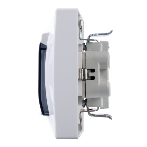 Розетка двойная 2П+З с защ. шт. и проз. крышкой 16А 250В IP44 (основание пластик) белая 
