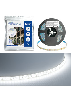 Светодиодная LED лента Feron LS626, 180SMD(2835)/m 17W/m 12V 5000*10*1,22мм 6500К IP65
