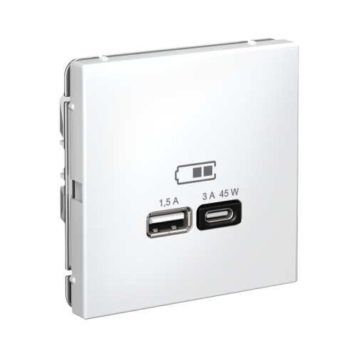 ARTGALLERY USB РОЗЕТКА A + тип-C 45Вт высокоскор.заряд. QC, PD, механизм, БЕЛЫЙ