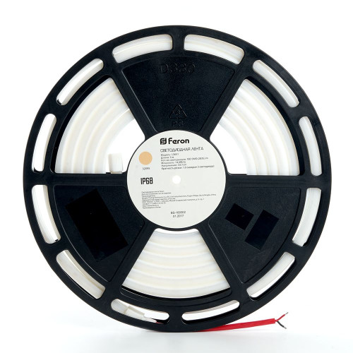 Светодиодная неоновая лента Feron LS651, 180SMD(2835)/m 14,4W/m 12V 5m IP68 3000К  с 2 заглушками, 2 заглушками c проводом, 10 креплениями в комплекте