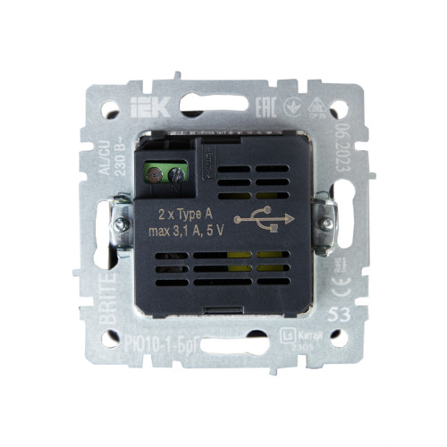 BRITE Розетка USB A+A 5В 3,1А РЮ10-1-БрГ графит IEK