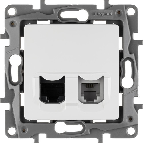 Розетка двойная/ Розетка двойная RJ11+RJ45 кат.5E UTP белый ETIKA Розетка двойная/ Розетка двойная RJ11+RJ45 кат.5E UTP белый ETIKA