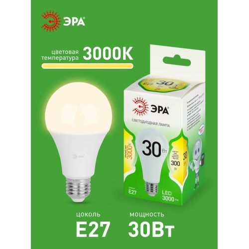 Лампа светодиодная GREEN LINE A65-30W-830-E27 GL 30Вт груша 3000К свет тепл. E27 Эра Б0067143 Лампа светодиодная GREEN LINE A65-30W-830-E27 GL 30Вт груша 3000К свет тепл. E27 Эра Б0067143