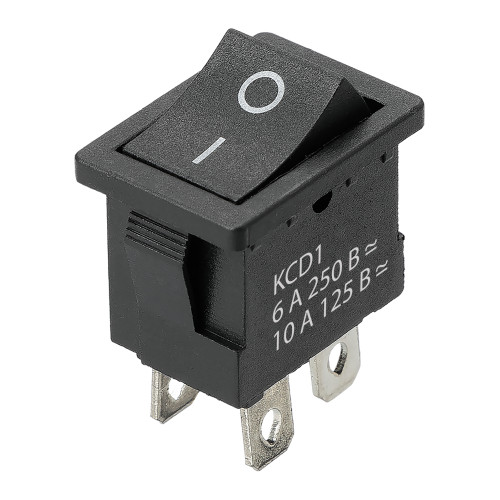 Выключатель клавишный KCD1-201 250В AC/DC, 2P, 6А, (4с), ON-OFF, черный, Mini TDM
