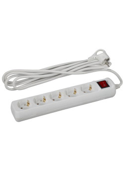 Удлинитель 5х5м с заземл. 16А IP20 U-5es-5m-3х1 ПВС 3х1 с выкл. Эра Б0028383
