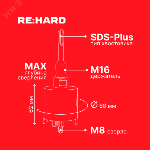 Коронка алмазная по бетону SDS plus 68 мм Коронка алмазная по бетону SDS plus 68 мм
