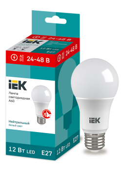 Лампа светодиодная A60 груша 12Вт 24-48В 4000К E27 IEK