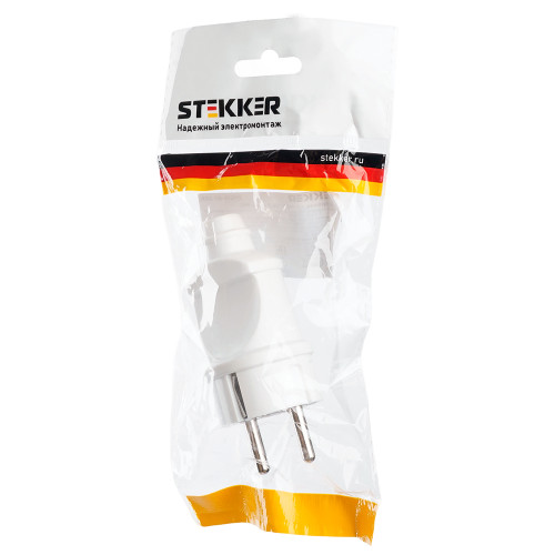 Вилка STEKKER PPG16-42-201 прямая с заземляющим контактом, ABS пластик 250В, 16A, IP20, белая Вилка STEKKER PPG16-42-201 прямая с заземляющим контактом, ABS пластик 250В, 16A, IP20, белая