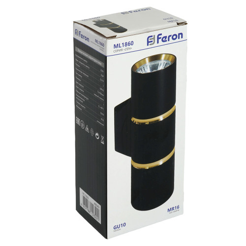 Светильник настенный Feron ML1860 ZEN MR16 35W, 230V, 2*GU10, черный, золото IP20 Светильник настенный Feron ML1860 ZEN MR16 35W, 230V, 2*GU10, черный, золото IP20