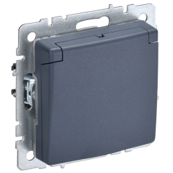BRITE Розетка 1-местная с заземлением с защитными шторками и крышкой 16А IP20 РСбш10-3-БрМ маренго IEK
