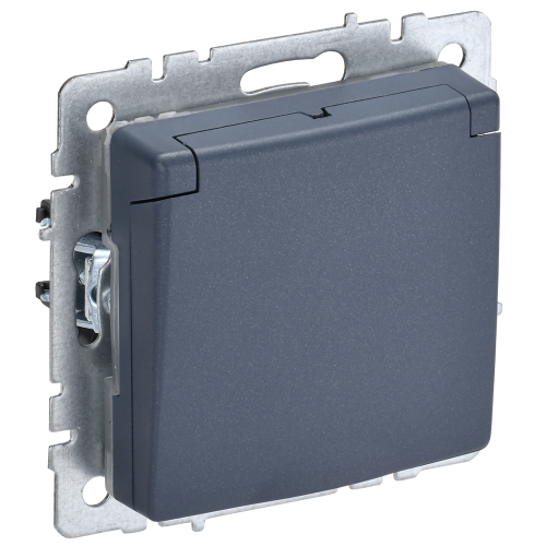 BRITE Розетка 1-местная с заземлением с защитными шторками и крышкой 16А IP20 РСбш10-3-БрМ маренго IEK