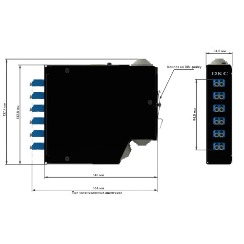 Оптический бокс для монтажа на DIN-рейку, на 6 адаптеров LC duplex/SCsimplex, неукомплектованный