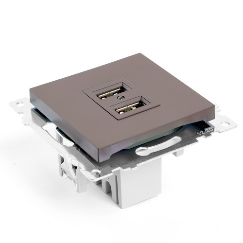 Розетка USB 2-местная (механизм), STEKKER GLS10-7115-04, 250B, 2,1А, серия Катрин, шоколад