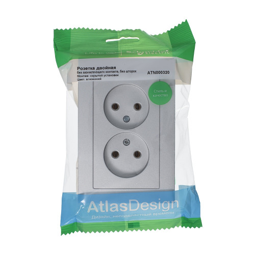 ATLASDESIGN РОЗЕТКА двойная без заземления, 16А, в сборе, АЛЮМИНИЙ ATLASDESIGN РОЗЕТКА двойная без заземления, 16А, в сборе, АЛЮМИНИЙ