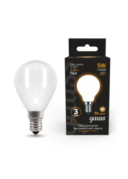 Лампа светодиодная филаментная Black Filament 5Вт P45 шар матовая 2700К тепл. бел. E14 420лм GAUSS 105201105