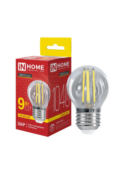 Лампа светодиодная LED-ШАР-deco 9Вт шар прозрачная 3000К тепл. бел. E27 1040лм 230В IN HOME 4690612026268