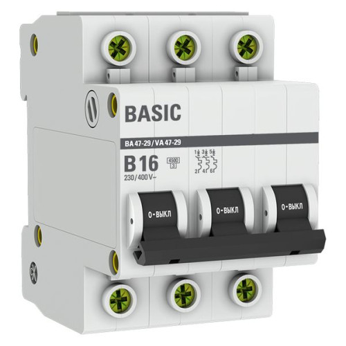 Авт. выкл. ВА 47-29 3P 16А (B) 4,5кА BASIC