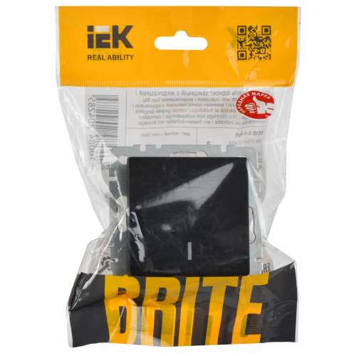 BRITE Выключатель 1-клавишный с индикацией 10А ВС10-1-1-БрЧ черный IEK