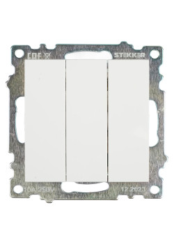 Выключатель 3-клавишный (механизм), STEKKER GLS10-7108-01, 250V, 10А, серия Катрин, белый