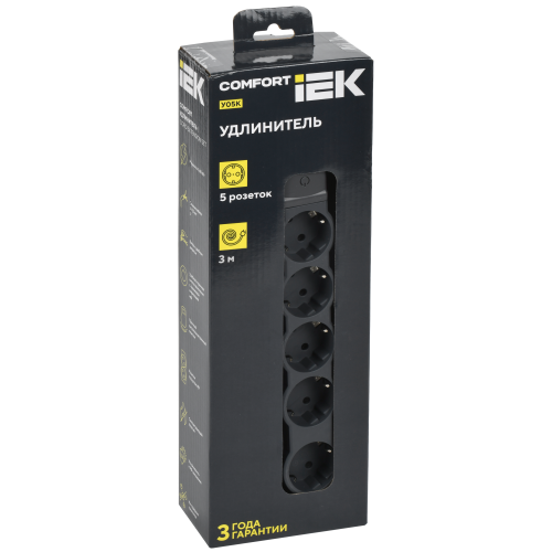 COMFORT Удлинитель У05К 5 мест 2P+PE 3м 3х1,5мм2 16А черный IEK