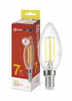 Лампа светодиодная LED-СВЕЧА-deco 7Вт свеча прозрачная 3000К тепл. бел. E14 810лм 230В IN HOME 4690612007601
