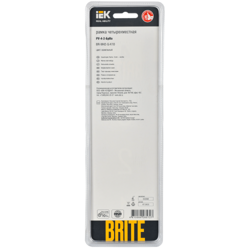 BRITE Рамка 4 -местная РУ-4-2-БрВа стекло ванильный IEK BRITE Рамка 4 -местная РУ-4-2-БрВа стекло ванильный IEK