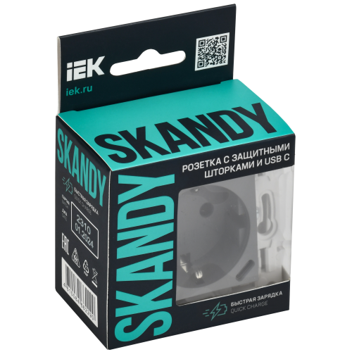 SKANDY Розетка с заземлением с защитными шторками 16А с USB C 18Вт SK-R17Gr серый IEK SKANDY Розетка с заземлением с защитными шторками 16А с USB C 18Вт SK-R17Gr серый IEK