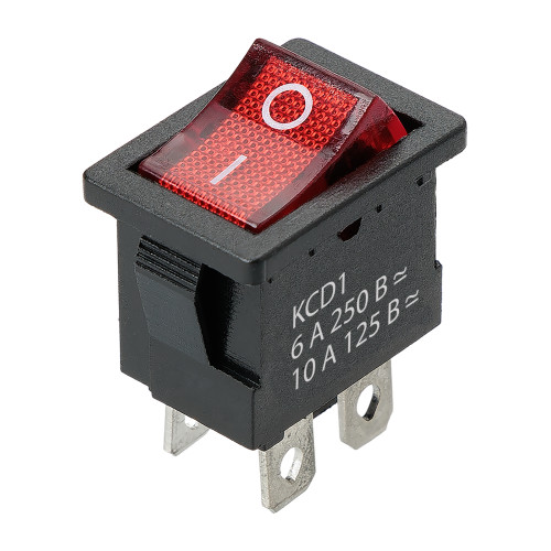 Выключатель клавишный KCD1-201N 250В AC/DC, 2P, 6А, (4с), ON-OFF, черный корпус, красная клавиша с LED подсветкой, Mini TDM Выключатель клавишный KCD1-201N 250В AC/DC, 2P, 6А, (4с), ON-OFF, черный корпус, красная клавиша с LED подсветкой, Mini TDM