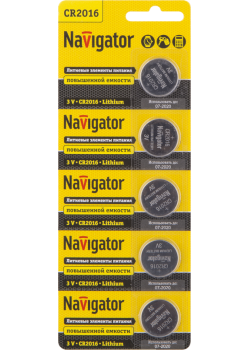 Элемент питания литиевый CR2016 94 763 NBT-CR2016-BP5 (блист.5шт) Navigator 94763