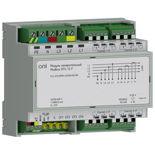 ПЛК 270 Модуль измерительный Modbus RTU измеритель параметров электрических сетей с 4 трехфазными или 12 однофазными измерительными каналами ONI