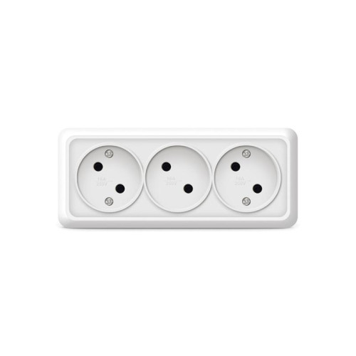 Розетка 3-м ОП Олимп 16А IP20 без заземл. бел. UNIVersal 1160