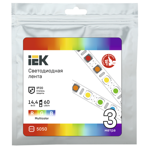 Лента светодиодная 3м LSR-5050RGB60-14,4-IP20-12В IEK