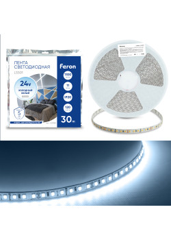 Светодиодная LED лента Feron LS501, 120SMD(2835)/м 11Вт/м 24V 30000*8*1.22мм 6000К 30м IP20