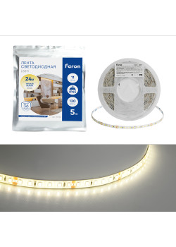 Светодиодная LED лента Feron LS511, 120SMD(2835)/м 11Вт/м 24V 5000*8*1.22мм 3000К IP65