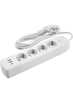 Удлинитель 4х5м с заземл. 10А IP20 90 843 OPE-USB-04-500-ESC-3x1 USB 2xType-A + Type-C с кнопкой ОНЛАЙТ 90843