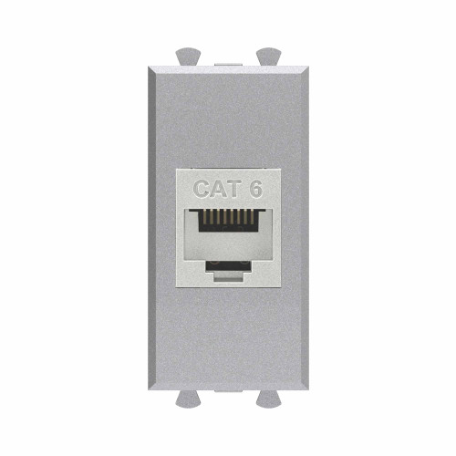 Компьютерная розетка RJ-45 без шторки модульная, кат.6 экранированная, Avanti, закаленная сталь, 1 модуль