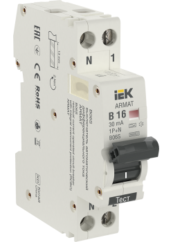 ARMAT Автоматический выключатель дифференциального тока B06S 1P+NP B16 30мА тип A (18мм) IEK