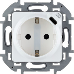 INSPIRIA Розетка 1-местная с заземлением с защитными шторками 16А с USB C 5В безвинтовое крепление белый