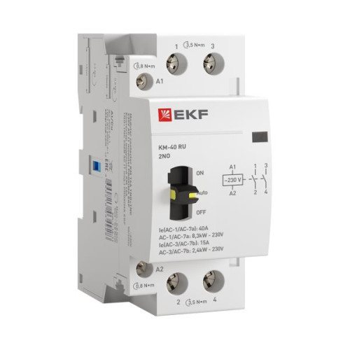 Контактор модульный КМ РУ 40А 2NO 230В АС (2 мод.) PROXIMA EKF Контактор модульный КМ РУ 40А 2NO 230В АС (2 мод.) PROXIMA EKF