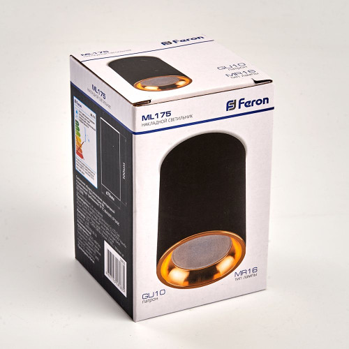 Светильник потолочный Feron ML175 MR16 GU10 35W 230V, черный, золото Светильник потолочный Feron ML175 MR16 GU10 35W 230V, черный, золото