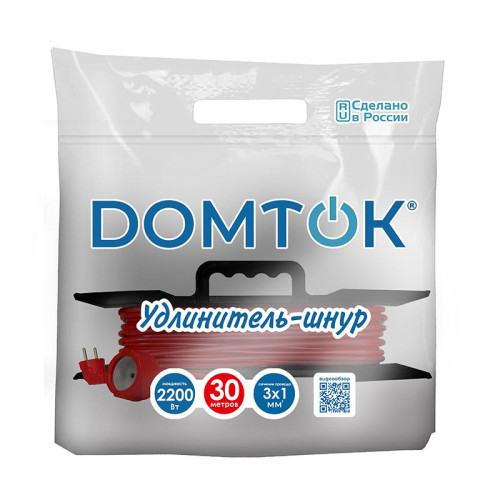 Удлинитель-шнур на рамке 1х30м с заземл. 10А IP20 2.2кВт ПВС 3х1 DOMTOK 2480 Удлинитель-шнур на рамке 1х30м с заземл. 10А IP20 2.2кВт ПВС 3х1 DOMTOK 2480