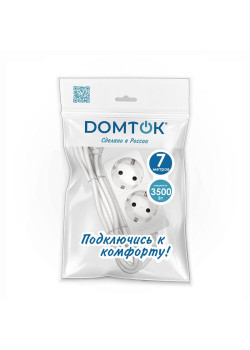 Удлинитель 2х7м с заземл. 16А IP20 3.5кВт ПВС 3х1 бел. DOMTOK 2388