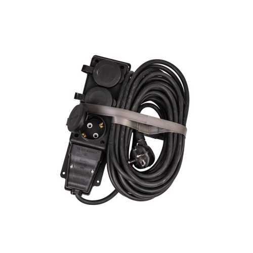 Удлинитель на каучуковой колодке 3х10м 16А 250В 4000Вт IP44 каучук КГ 3х2.5 черн. УХз16 Россия КОСМОС YKsm10m-3g(16A)KG-B