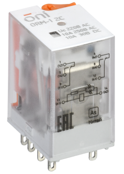 Реле интерфейсное ORM-1 2C 220В AC со светодиодом и тестовой кнопкой ONI