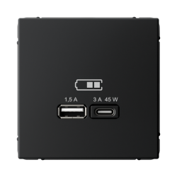 ARTGALLERY USB РОЗЕТКА A + тип-C 45Вт высокоскор.заряд. QC, PD, механизм, КАРБОН