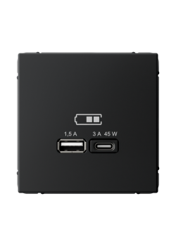 ARTGALLERY USB РОЗЕТКА A + тип-C 45Вт высокоскор.заряд. QC, PD, механизм, КАРБОН