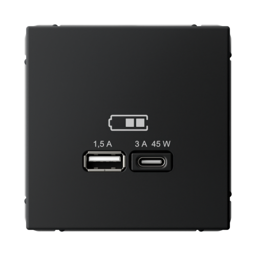 ARTGALLERY USB РОЗЕТКА A + тип-C 45Вт высокоскор.заряд. QC, PD, механизм, КАРБОН