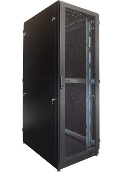Шкаф серверный напольный 42U (800 × 1200) дверь перфорированная, задние двойные перф., цвет черный