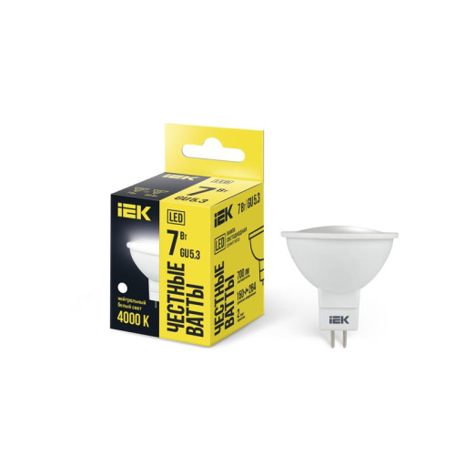 Лампа светодиодная Eco 7Вт MR16 софит 4000К нейтр. бел. GU5.3 630лм 230-240В IEK LLE-MR16-7-230-40-GU5